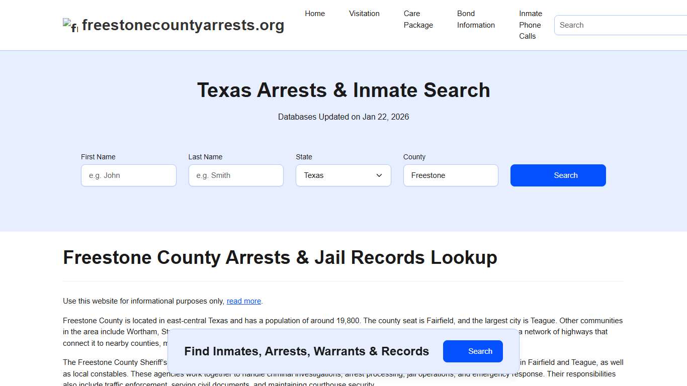 Freestone County, TX Arrests, Warrants, Police Records Search