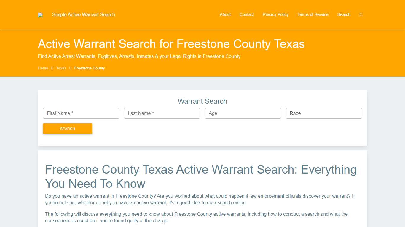 Active Warrant Search in Freestone County Texas - Outstanding Warrants